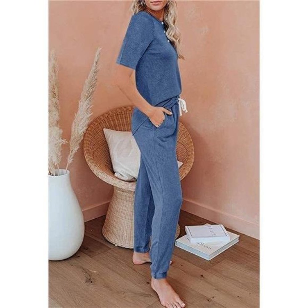 Button Up Long Sleeve Top and Pants Loungewear Set - Picture 2 of 5